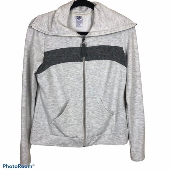 Te Verde Womens Yoga Track Jacket Gray Heathered Color Block Stretch Thumbhole S - Picture 2 of 9